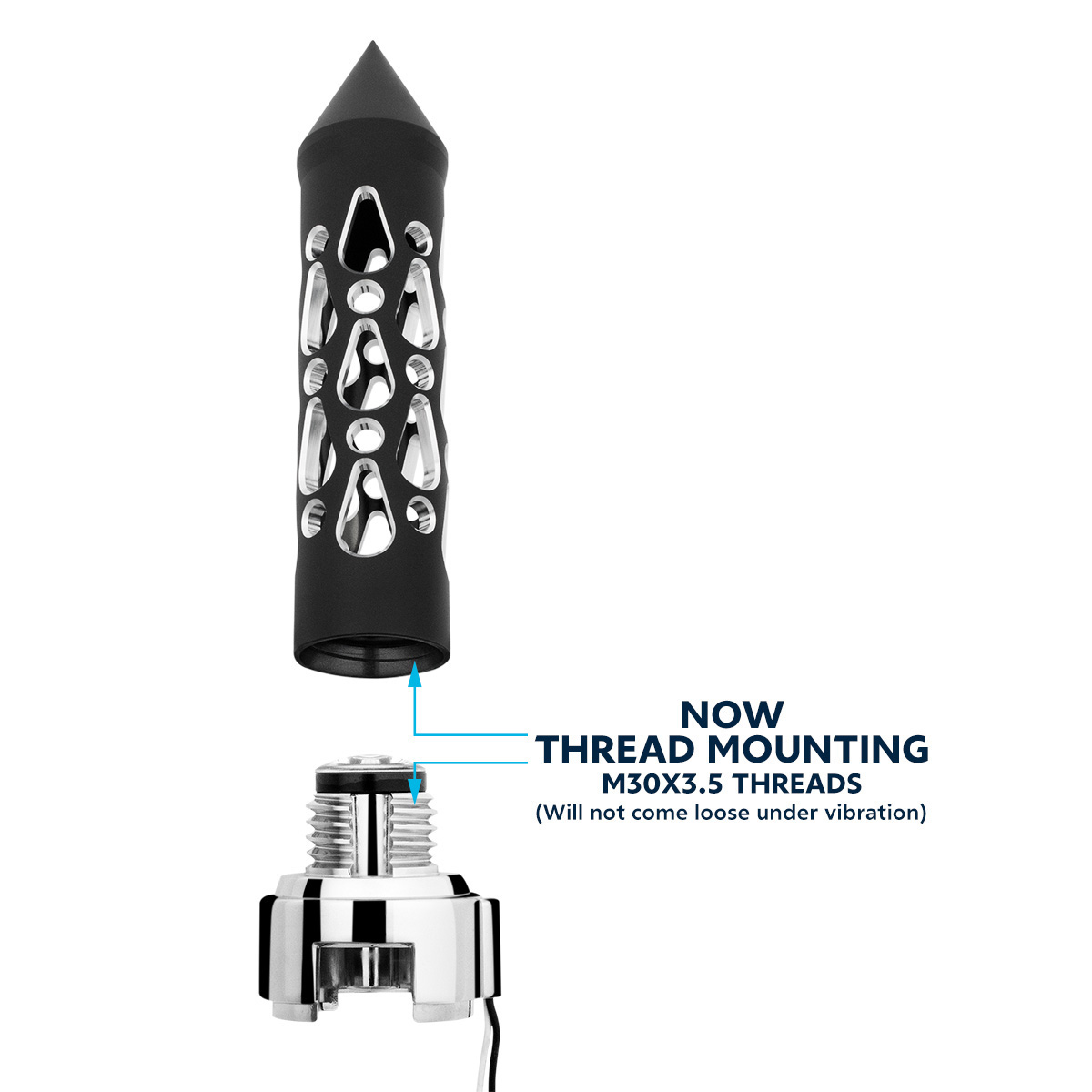 Thread-On Brooklyn Style Spike Gearshift Knob With LED 13/15/18 Speed Adapter-Matte Black/Amber LED - Thumbnail 7