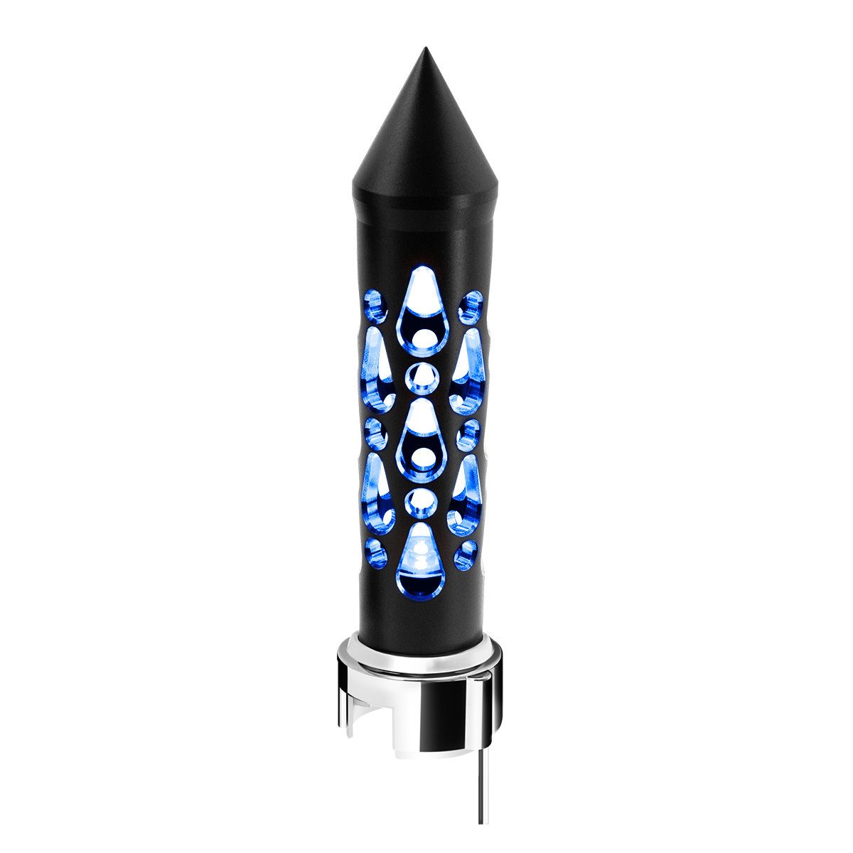 Thread-On Brooklyn Style Spike Gearshift Knob With LED 13/15/18 Speed Adapter-Matte Black/Blue LED