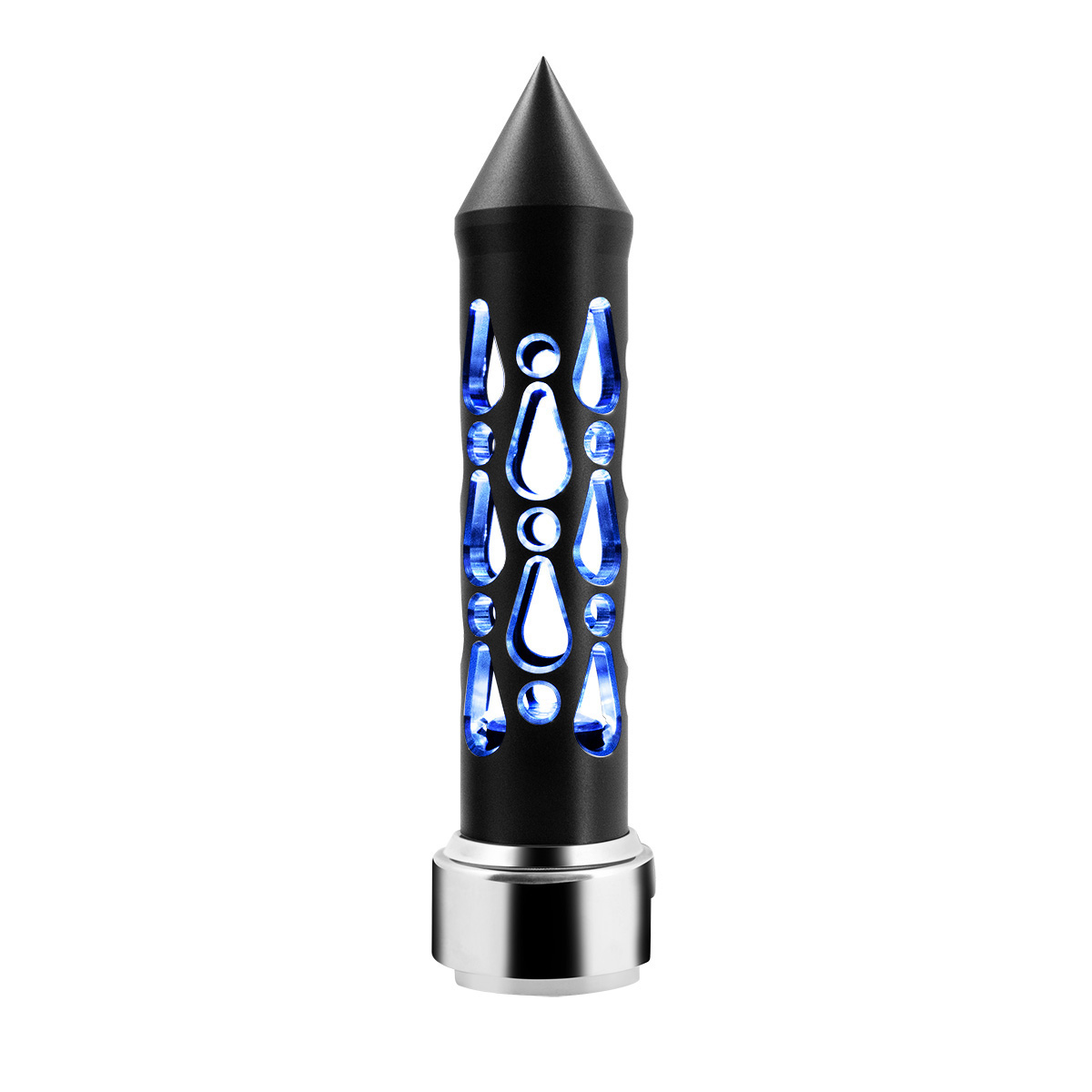 Thread-On Brooklyn Style Spike Gearshift Knob With LED 13/15/18 Speed Adapter-Matte Black/Blue LED - Thumbnail 5