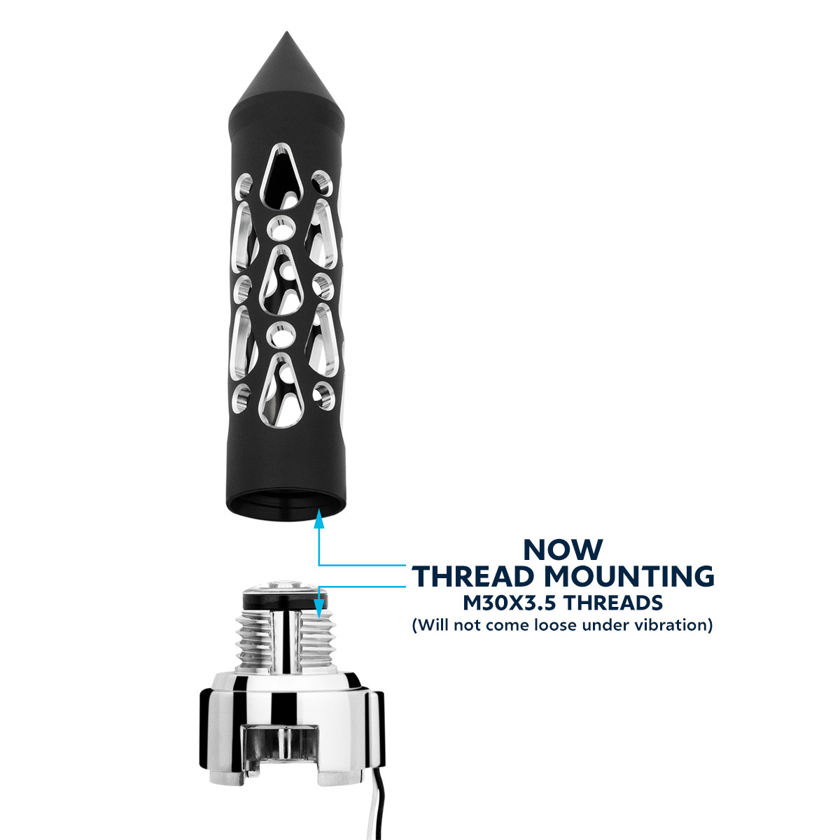 Thread-On Brooklyn Style Spike Gearshift Knob With LED 13/15/18 Speed Adapter-Matte Black/Blue LED - Thumbnail 7