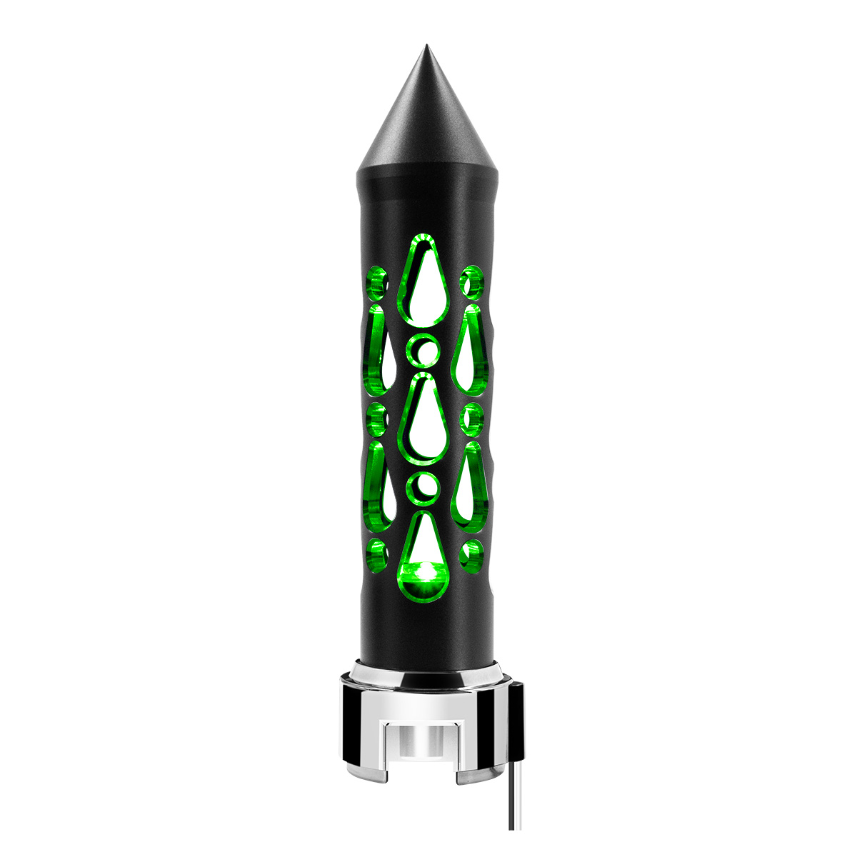 Thread-On Brooklyn Style Spike Gearshift Knob With LED 13/15/18 Speed Adapter-Matte Black/Green LED - Thumbnail 3
