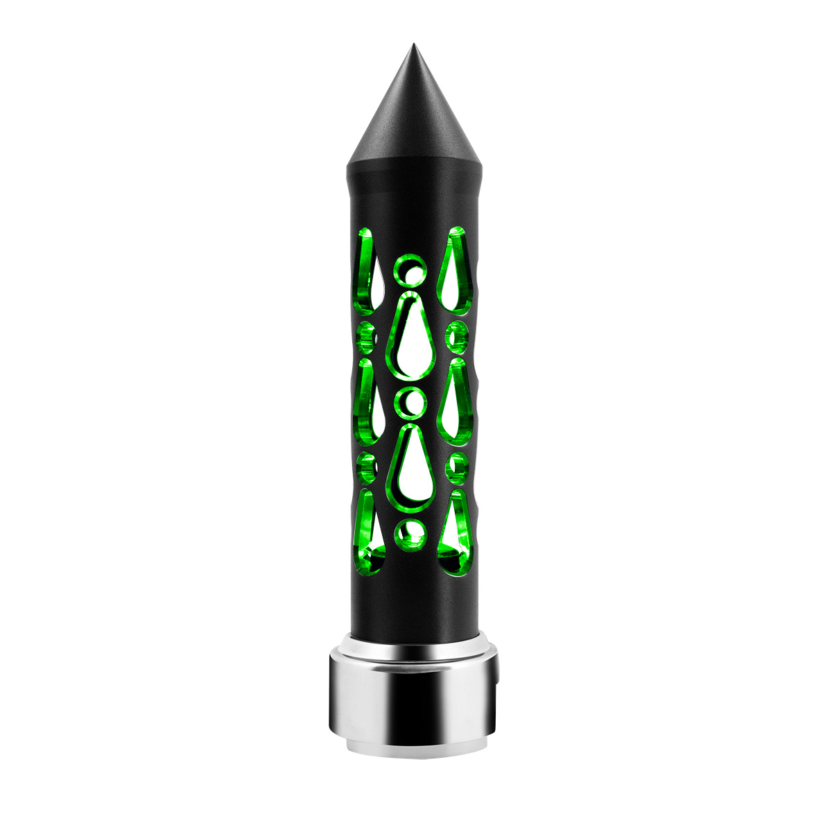 Thread-On Brooklyn Style Spike Gearshift Knob With LED 13/15/18 Speed Adapter-Matte Black/Green LED - Thumbnail 5