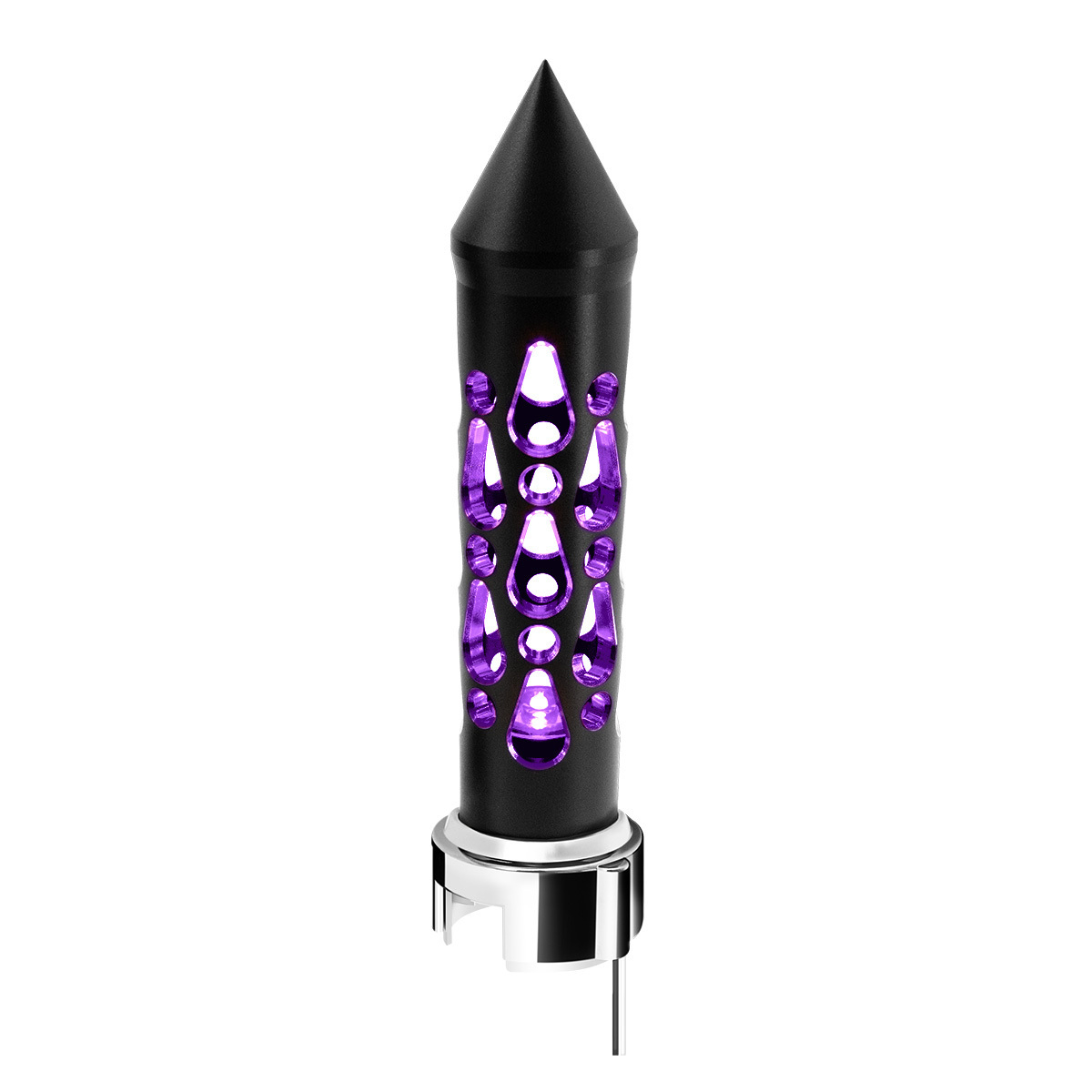 Thread-On Brooklyn Style Spike Gearshift Knob With LED 13/15/18 Speed Adapter-Matte Black/Purple LED - Thumbnail 11
