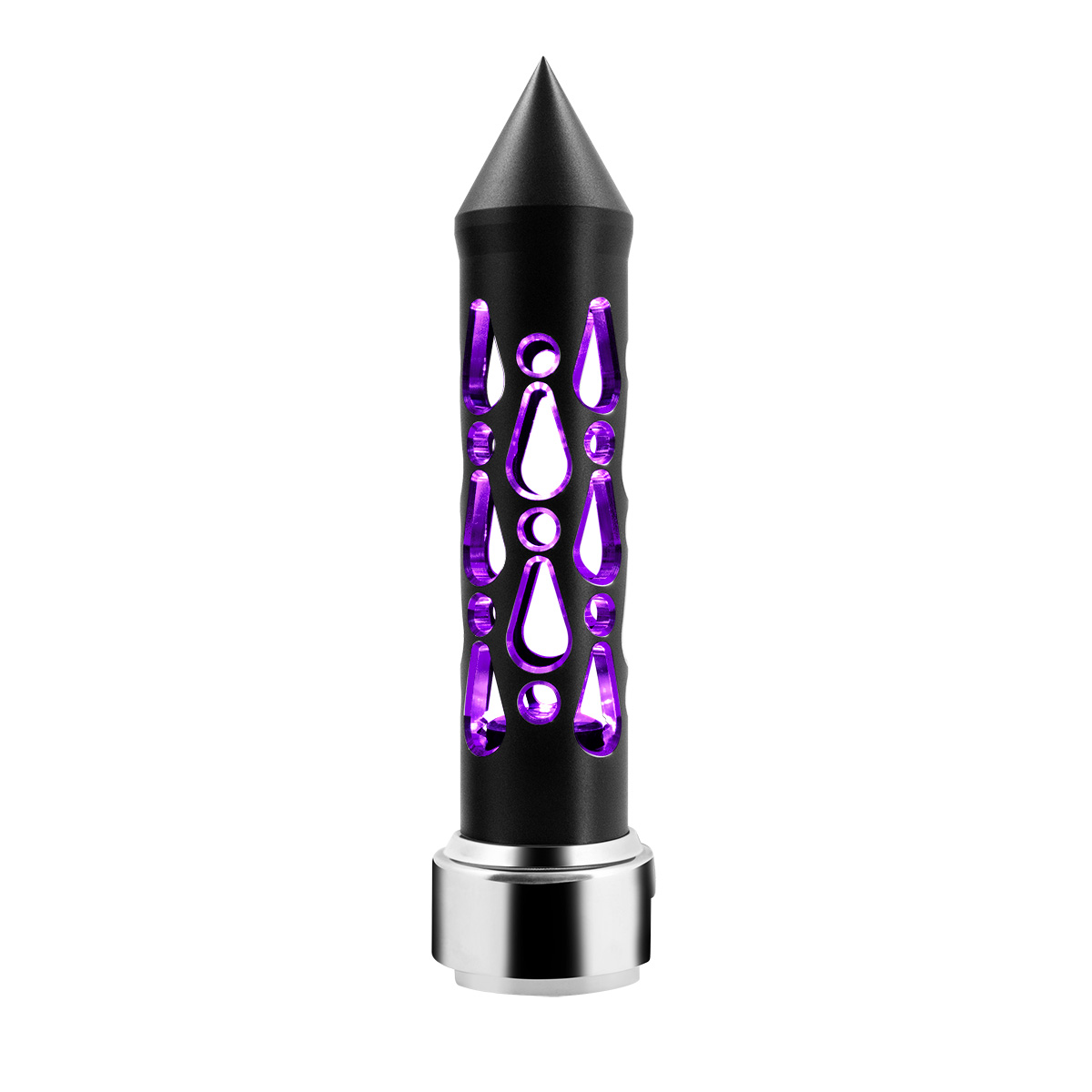 Thread-On Brooklyn Style Spike Gearshift Knob With LED 13/15/18 Speed Adapter-Matte Black/Purple LED - Thumbnail 5
