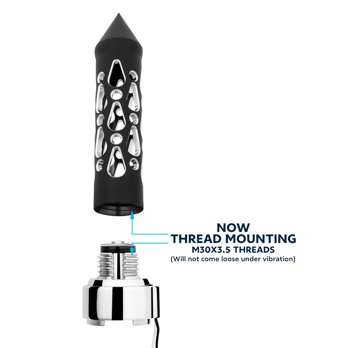 Thread-On Brooklyn Style Spike Gearshift Knob With LED 9/10 Speed Adapter-Matte Black/Amber LED - Thumbnail 7