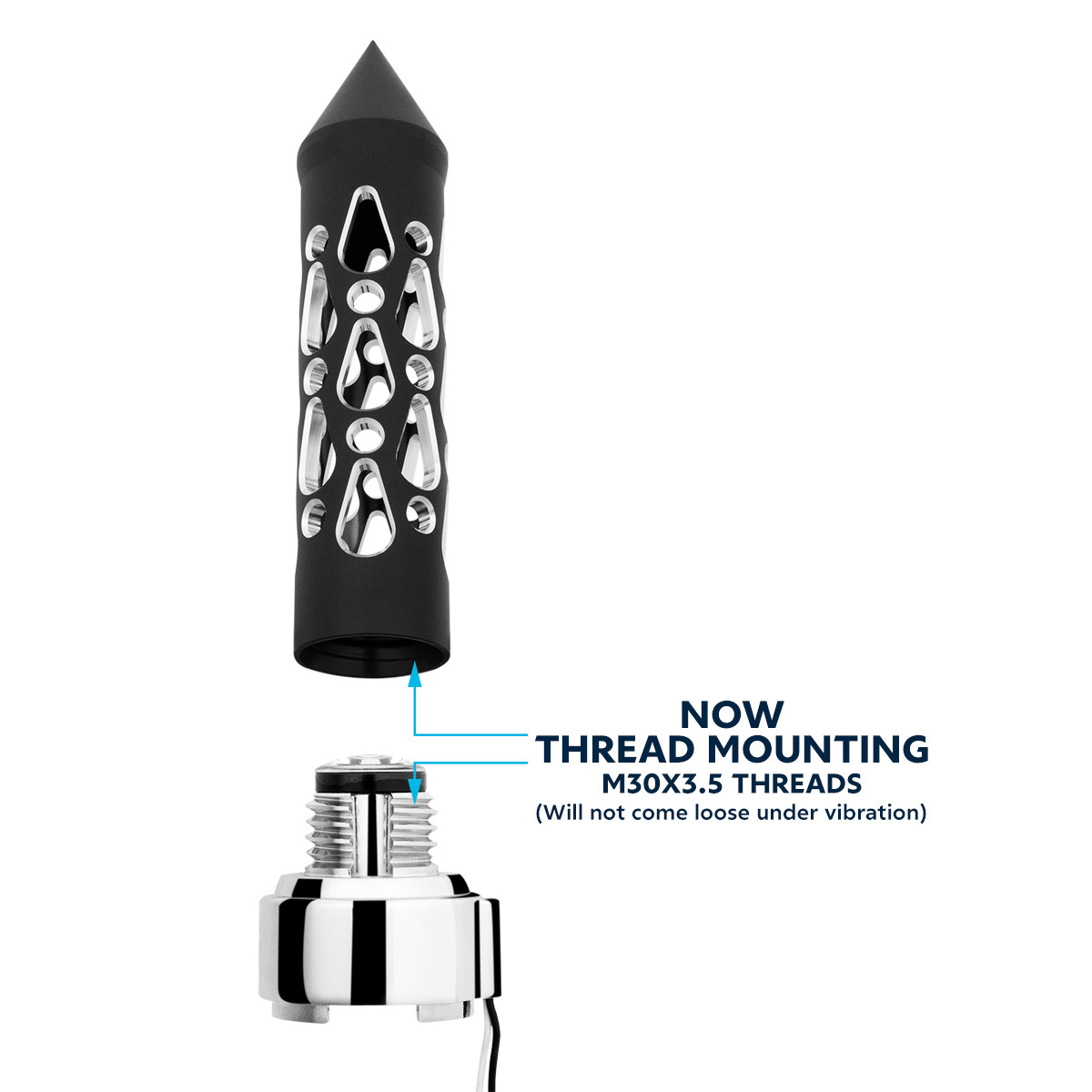 Thread-On Brooklyn Style Spike Gearshift Knob With LED 9/10 Speed Adapter-Matte Black/White LED - Thumbnail 7