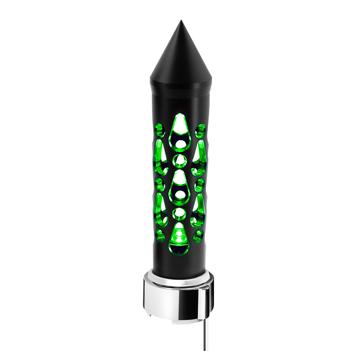 Thread-On Brooklyn Style Spike Gearshift Knob With LED 9/10 Speed Adapter-Matte Black/Green LED - Thumbnail 11