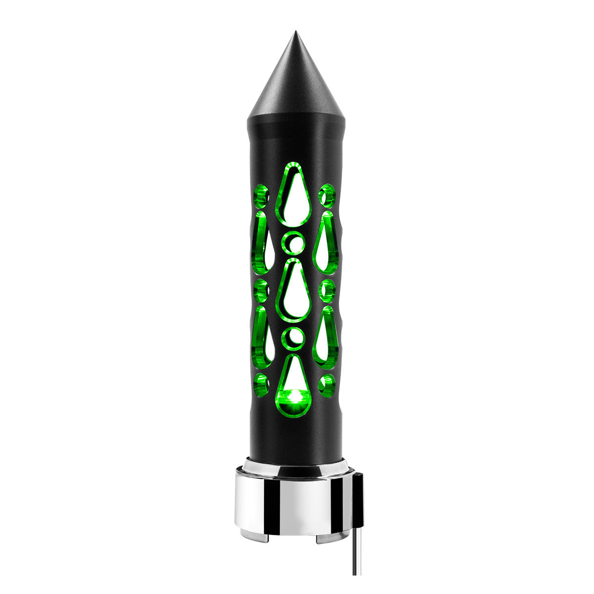Thread-On Brooklyn Style Spike Gearshift Knob With LED 9/10 Speed Adapter-Matte Black/Green LED - Thumbnail 3