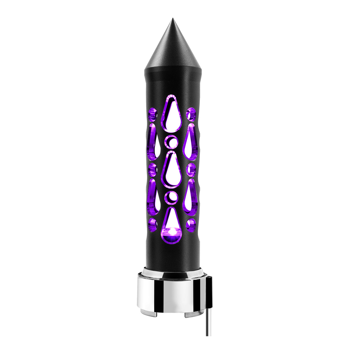 Thread-On Brooklyn Style Spike Gearshift Knob With LED 9/10 Speed Adapter-Matte Black/Purple LED - Thumbnail 3