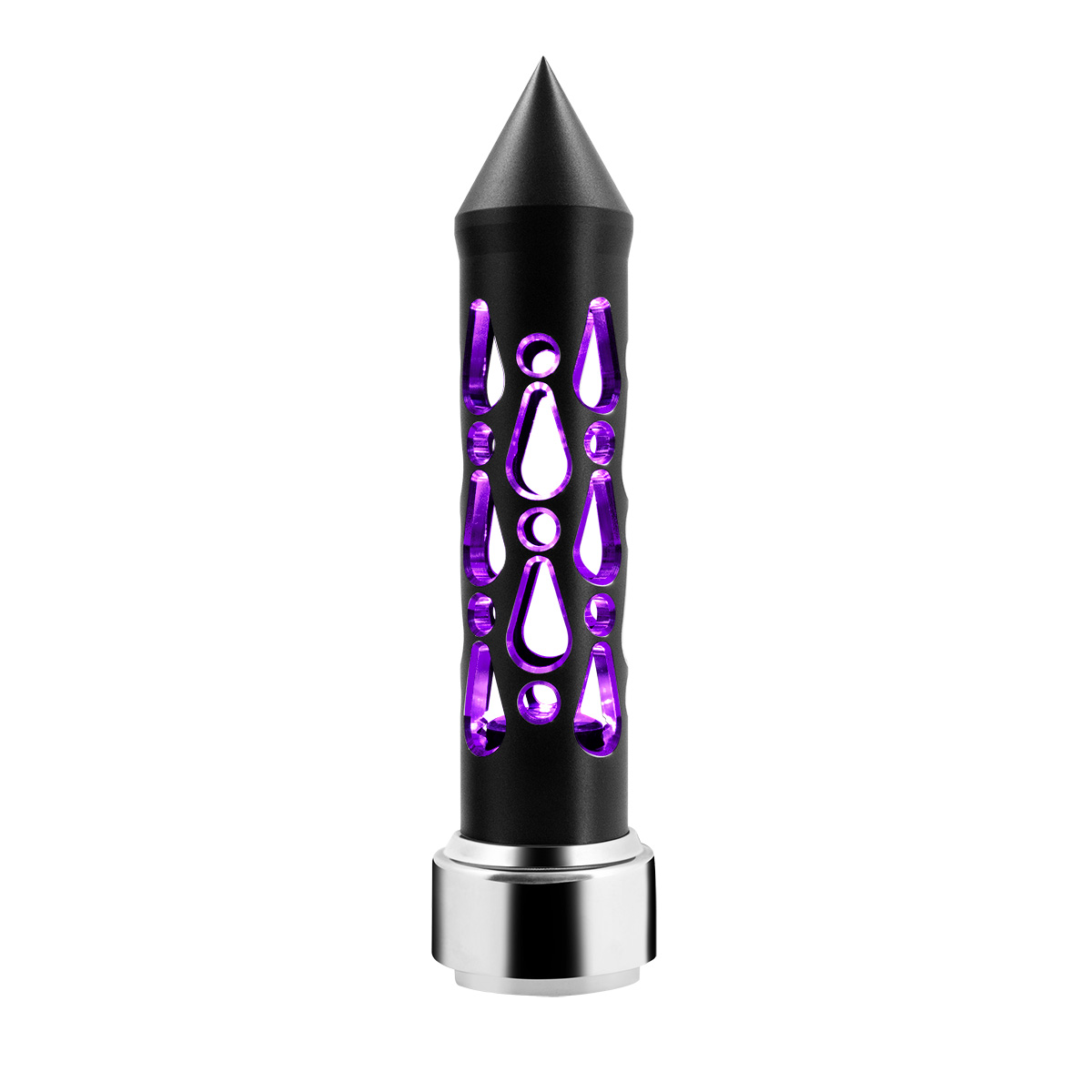 Thread-On Brooklyn Style Spike Gearshift Knob With LED 9/10 Speed Adapter-Matte Black/Purple LED - Thumbnail 5
