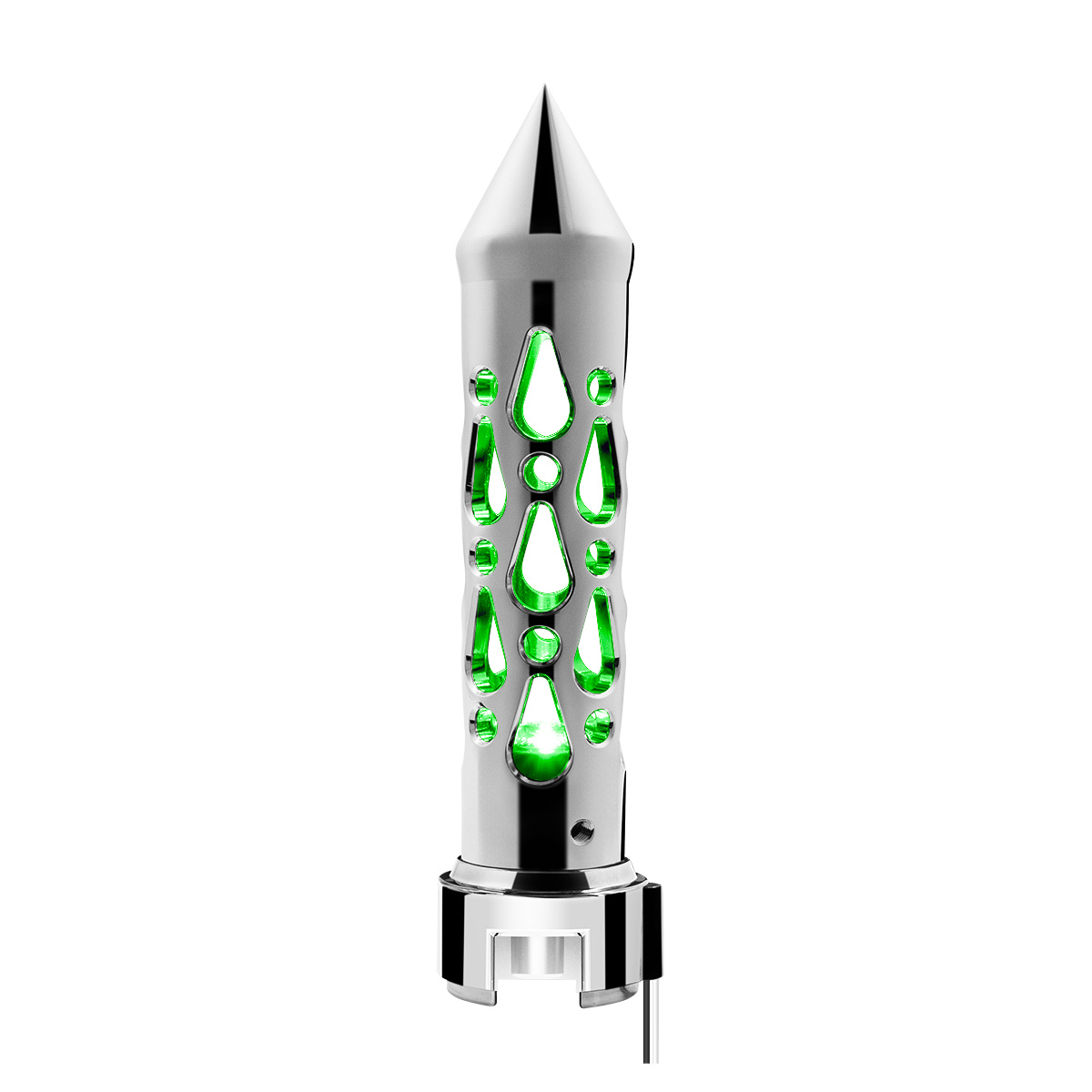 Brooklyn Style Spike Gearshift Knob With LED 13/15/18 Speed Adapter - Chrome/Green LED - Thumbnail 3