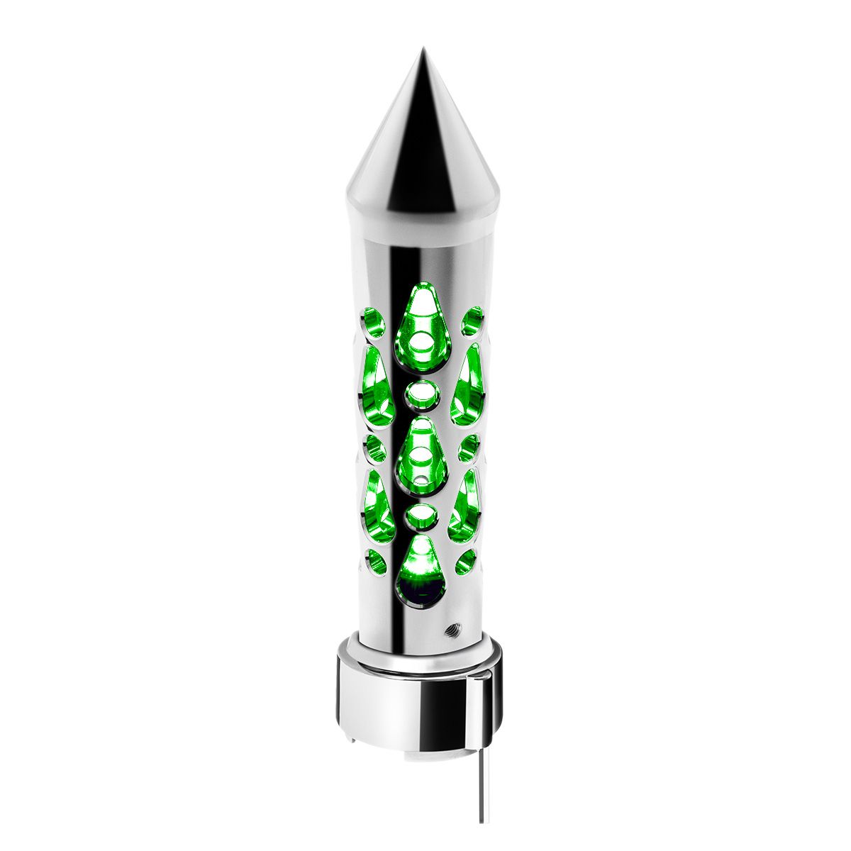 Brooklyn Style Spike Gearshift Knob With LED 9/10 Speed Adapter - Chrome/Green LED