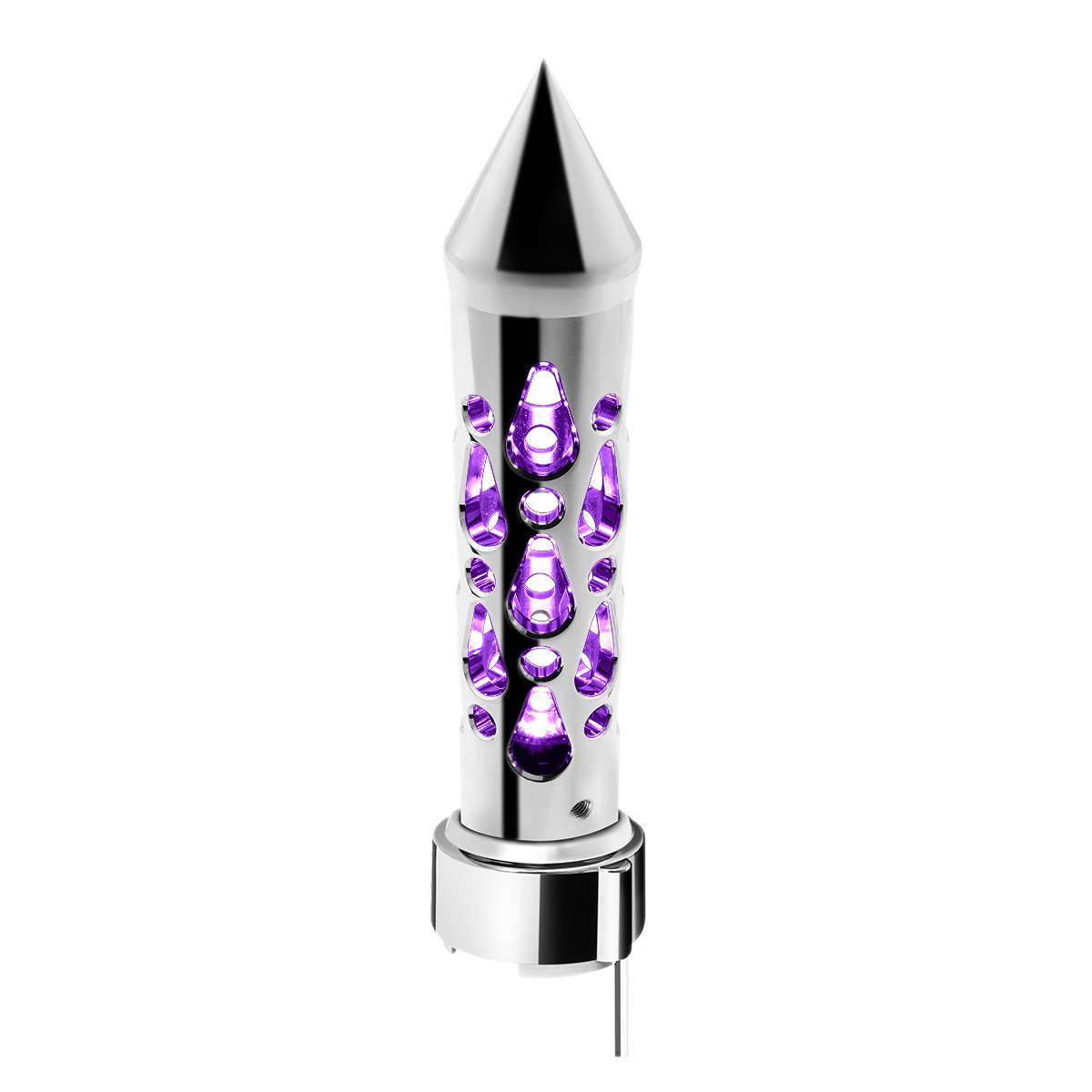 Brooklyn Style Spike Gearshift Knob With LED 9/10 Speed Adapter - Chrome/Purple LED - Thumbnail 11