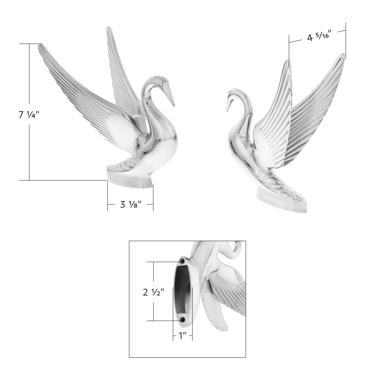 Die-Cast Swan Hood Ornament - Chrome - Thumbnail 7