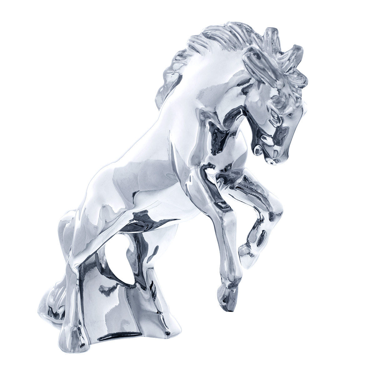 Die-Cast Fighting Stallion Hood Ornament - Chrome - Thumbnail 3
