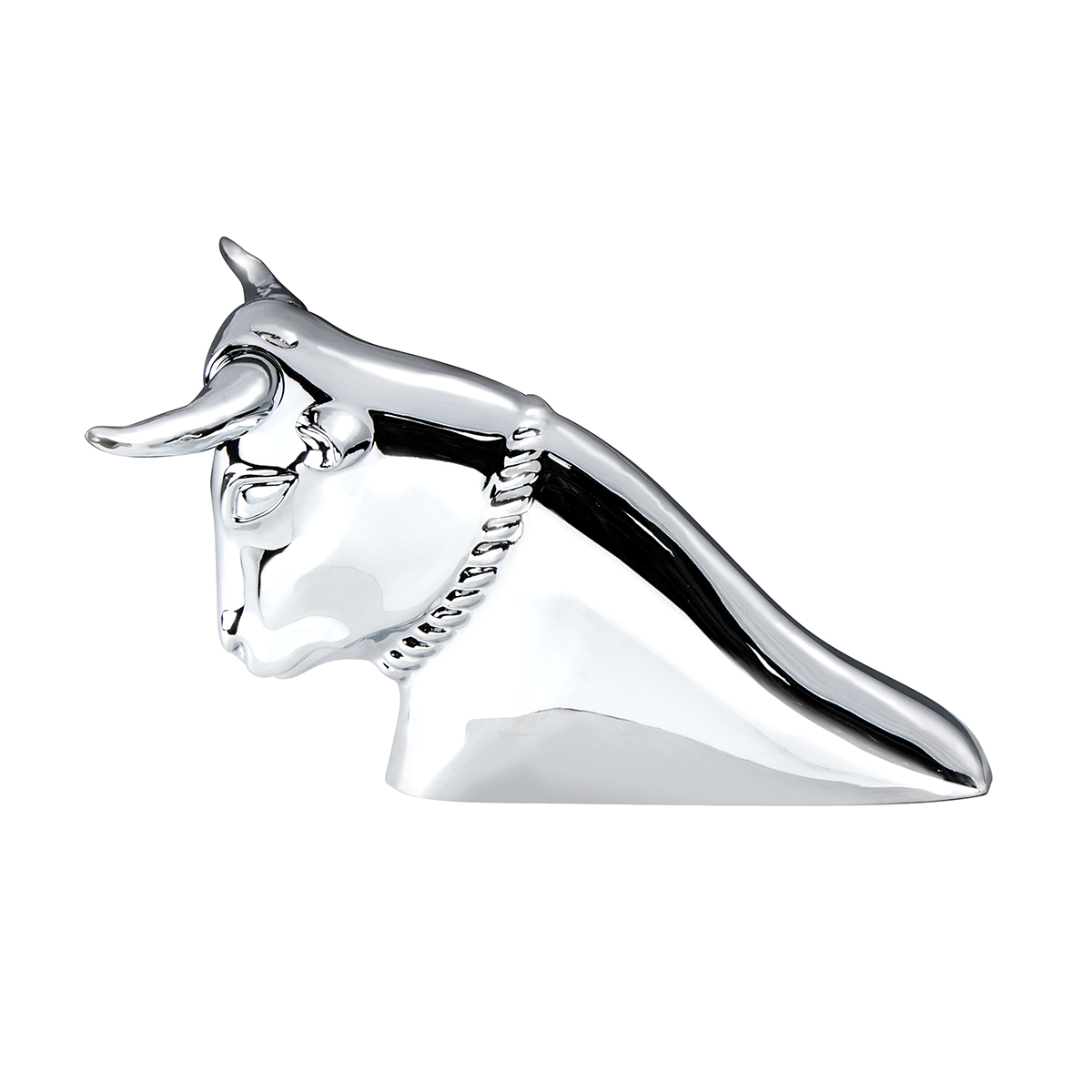 Die-Cast Long Horn Bull Hood Ornament - Chrome - Thumbnail 3