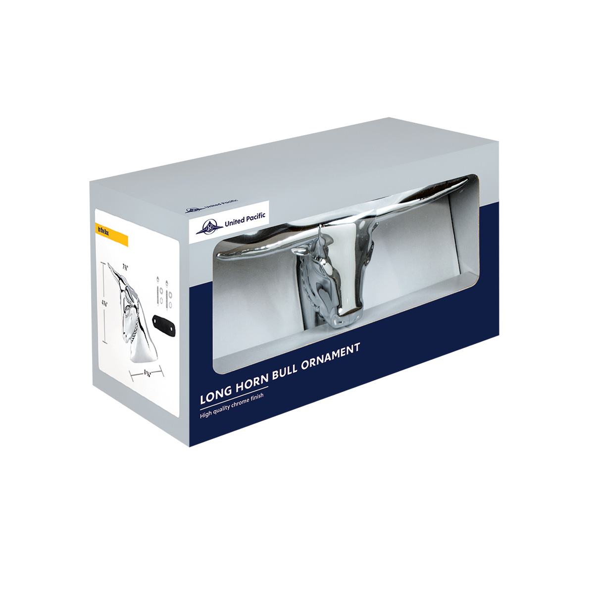 Die-Cast Long Horn Bull Hood Ornament - Chrome - Thumbnail 6