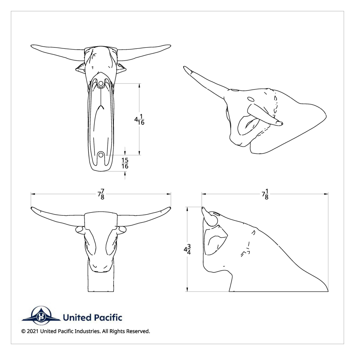 Die-Cast Long Horn Bull Hood Ornament - Chrome - Thumbnail 7