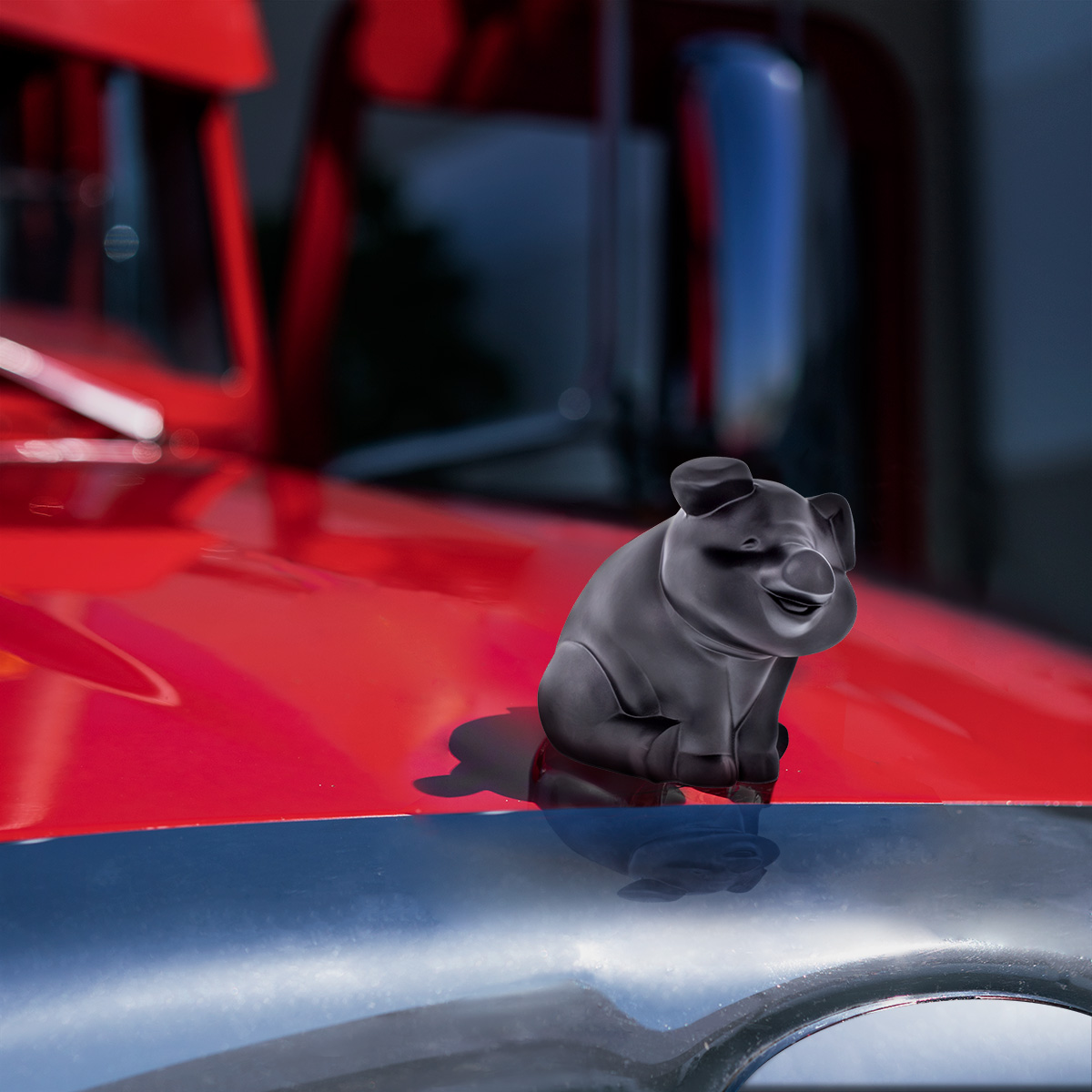 Die-Cast Sitting Pig Hood Ornament - Matte Black - Thumbnail 5