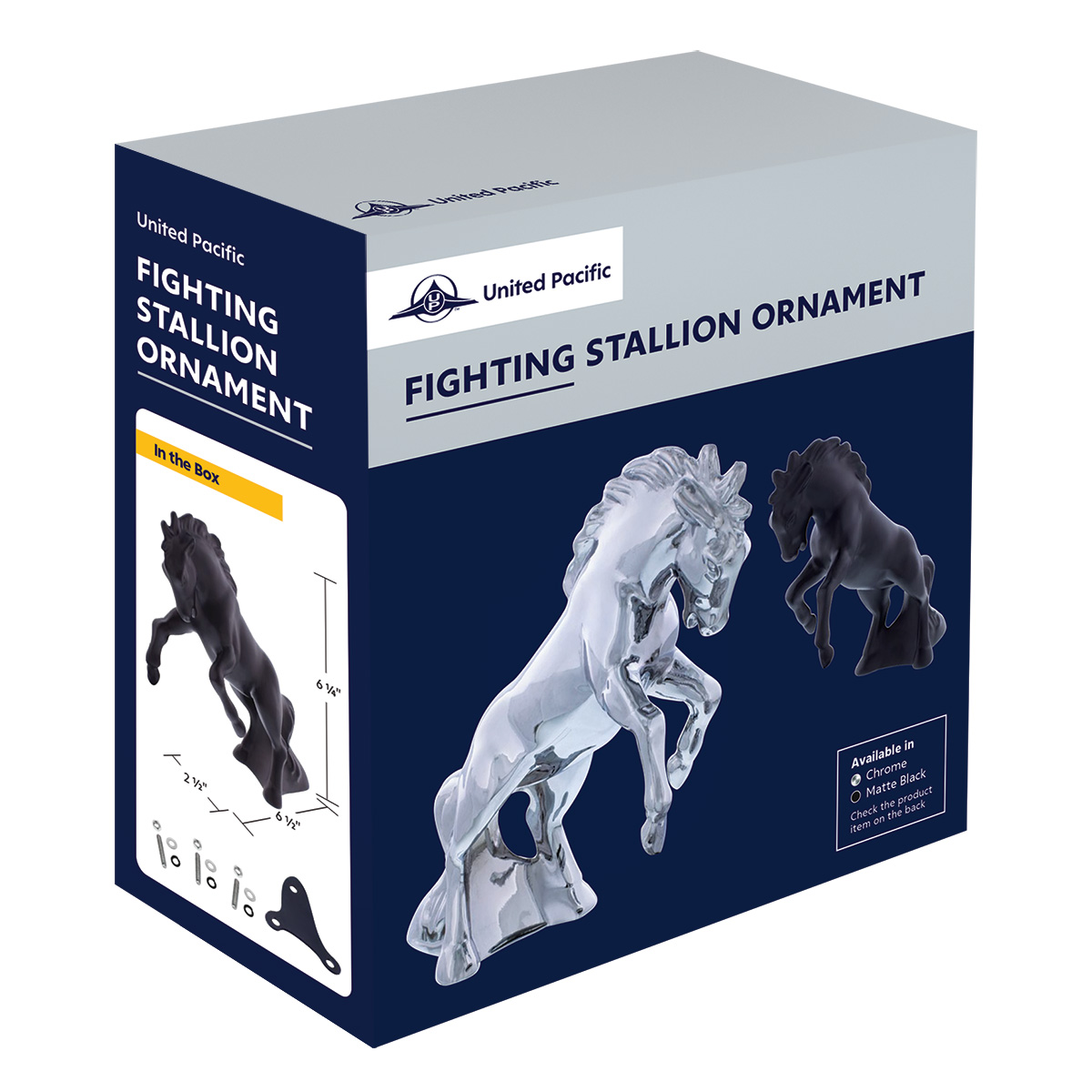 Die-Cast Fighting Stallion Hood Ornament - Matte Black - Thumbnail 5