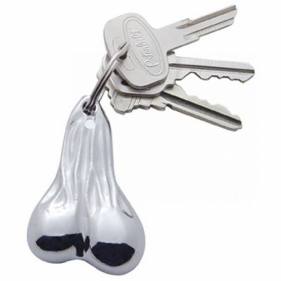 2.5" Small Die-Cast Low-Hanging Balls Novelty Keychain - Chrome - Thumbnail 3