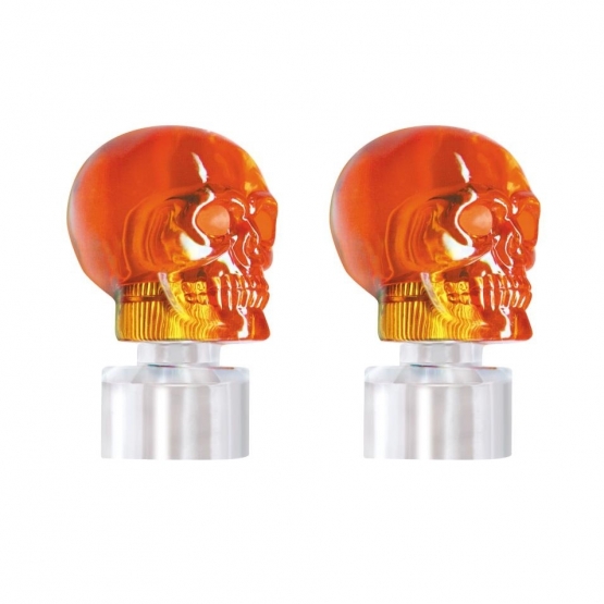 Stainless Bumper Guide Kit With Skull Lens Top - Amber Lens (Pair) - Thumbnail 2