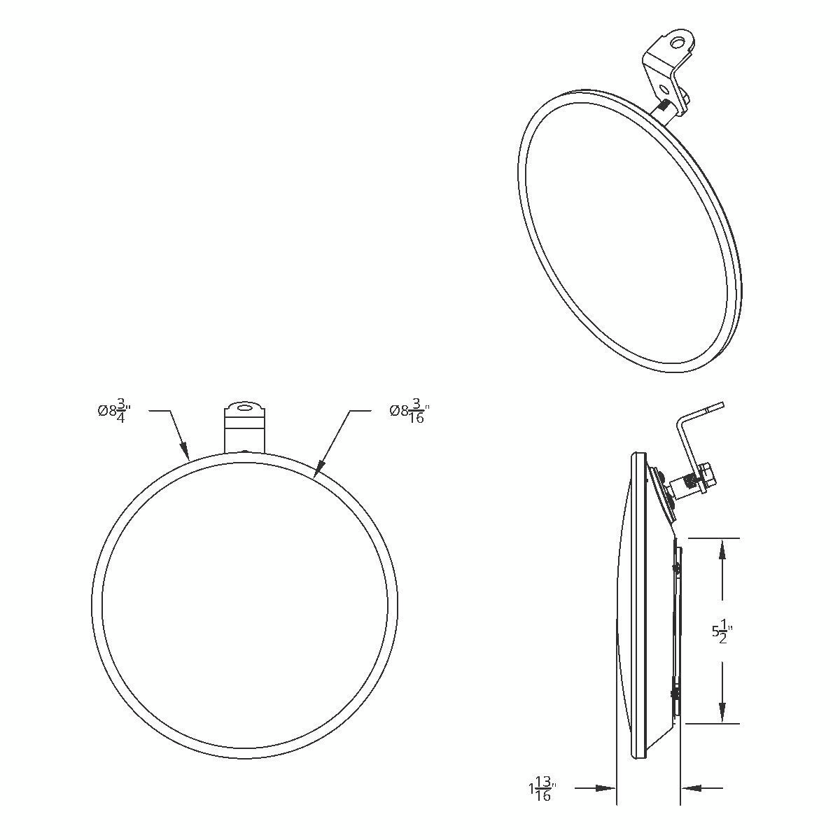 8-1/2" 430 Stainless Steel Convex Mirror With LED - Passenger - Thumbnail 13