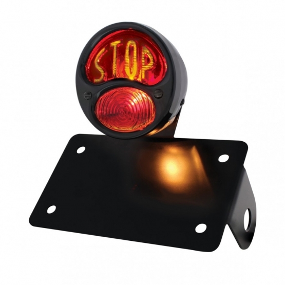 Black 1928 Ford STOP style Tail Light Assembly With Horizontal Mounting Bracket For Motorcycle