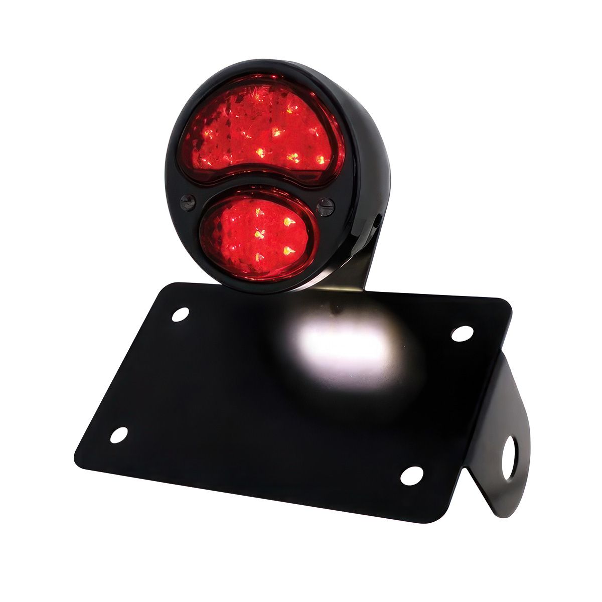 Black 1928 Ford Model A Style LED Tail Light Assembly With Horizontal Mounting Bracket For Motorcycle