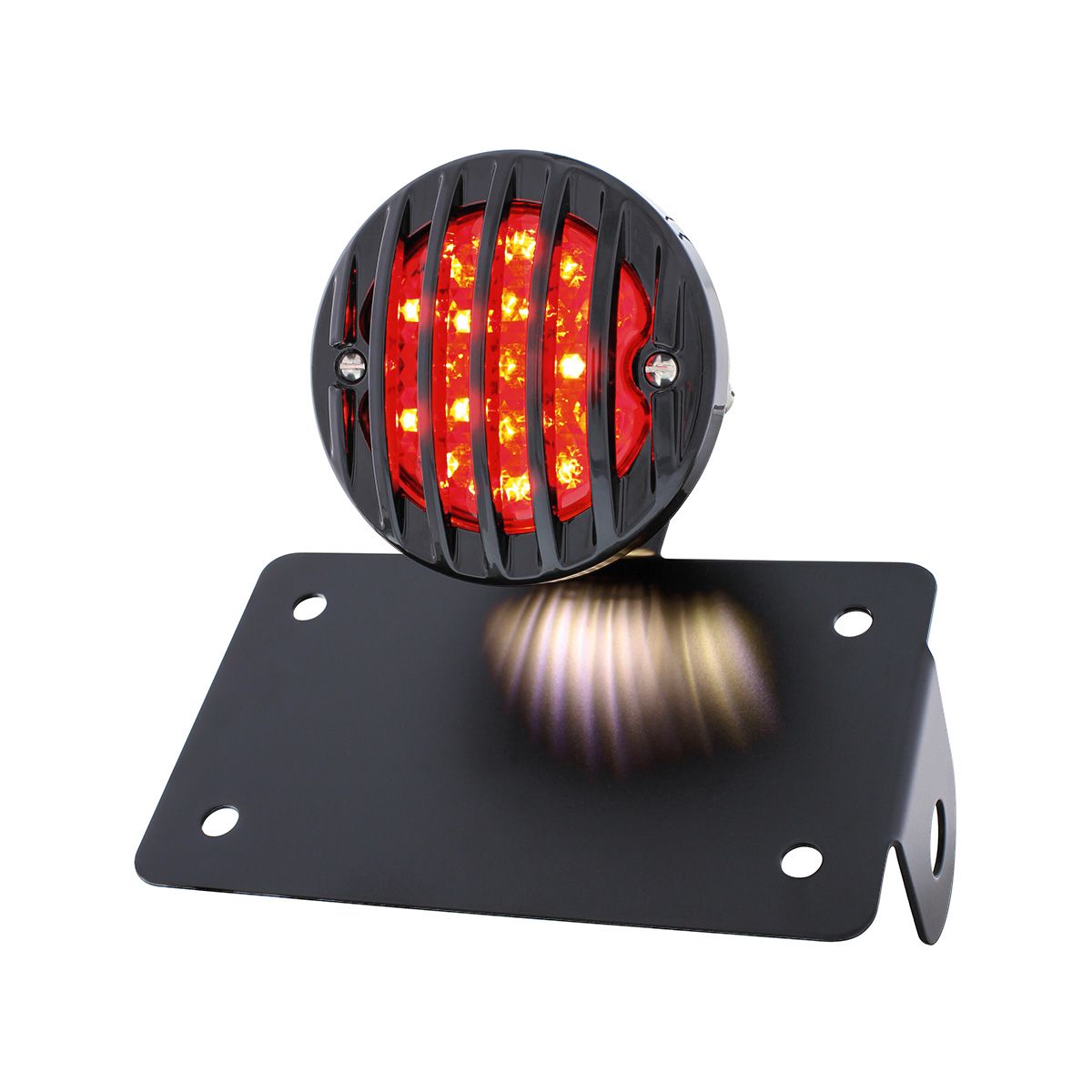 Motorcycle LED "Bobber" Style Horizontal Tail Light With Black Grille Bezel-Red Lens