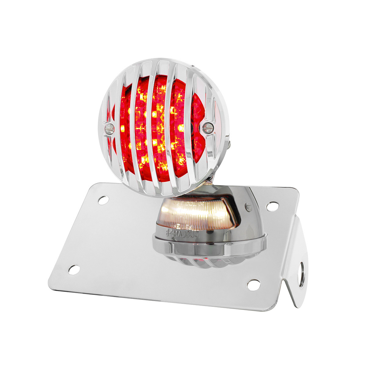 Motorcycle LED "Bobber" Style Horizontal Tail Light With Chrome Grille Bezel-Smoke Lens - Thumbnail 7