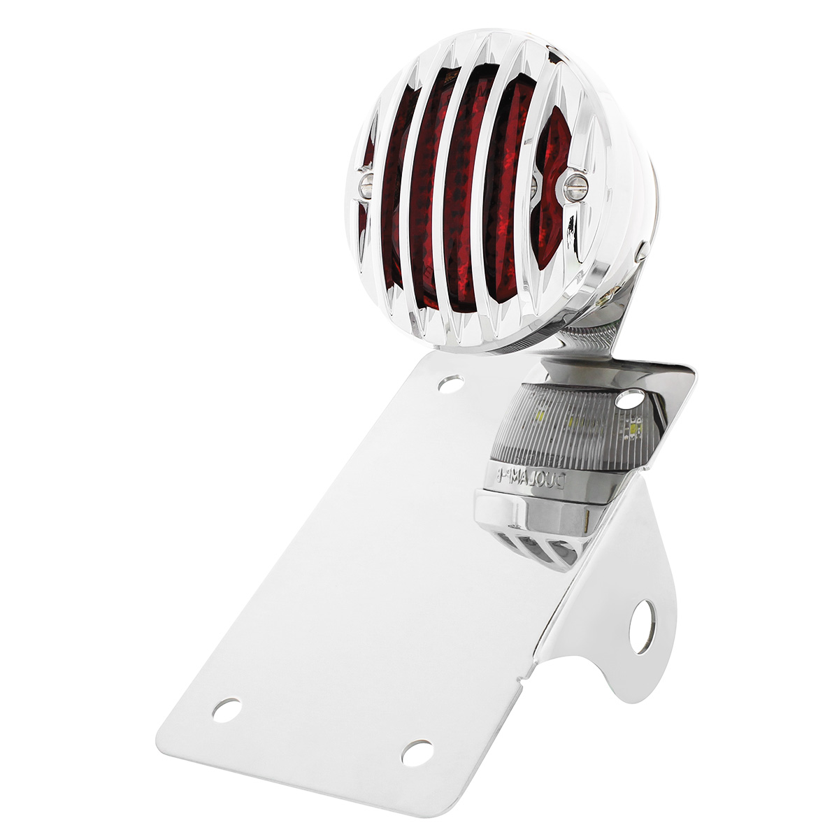 Motorcycle LED "Bobber" Style Vertical Tail Light With Chrome Grille Bezel-Red Lens - Thumbnail 2