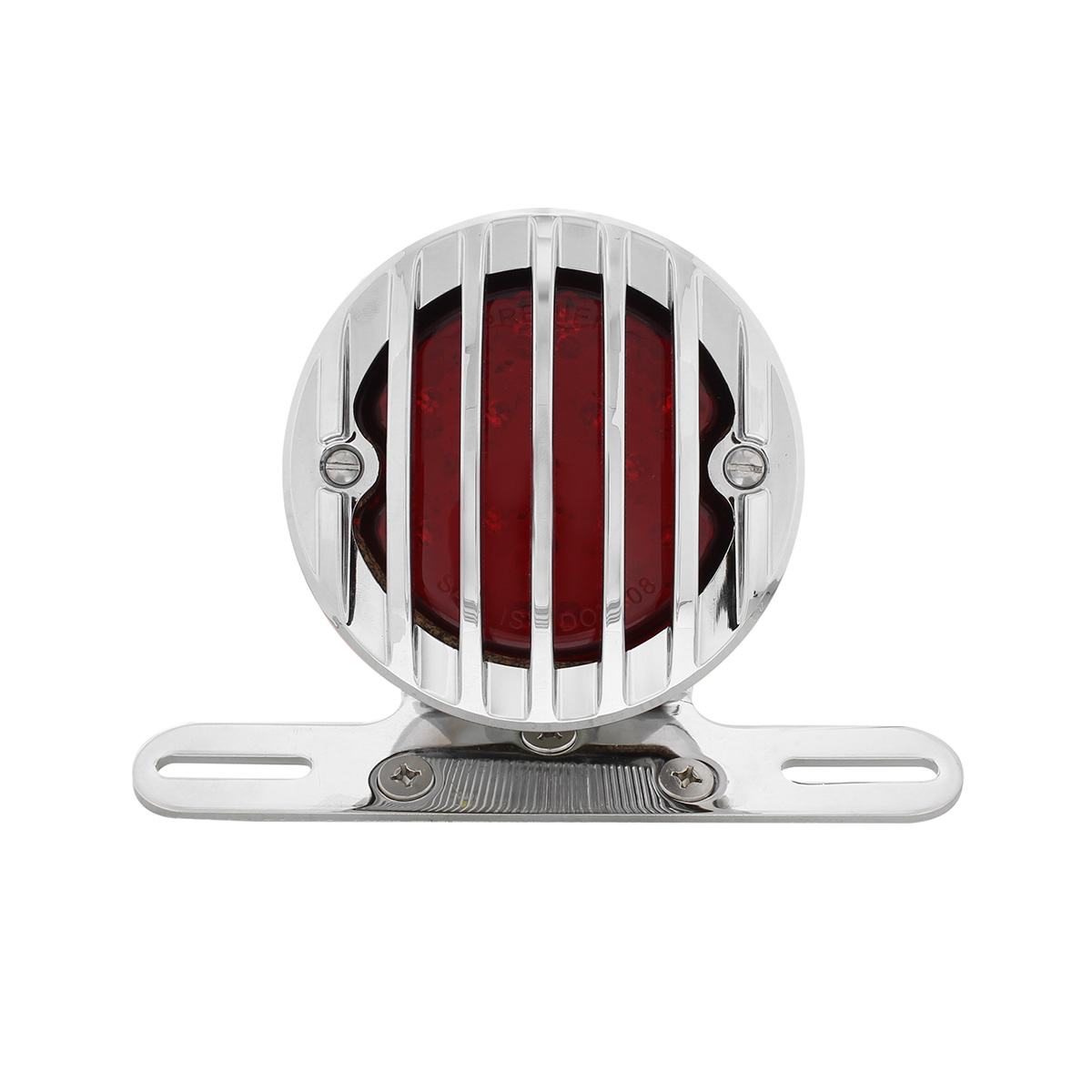 Motorcycle LED Rear Fender Tail Light With Chrome Grille Bezel - Red Lens - Thumbnail 2