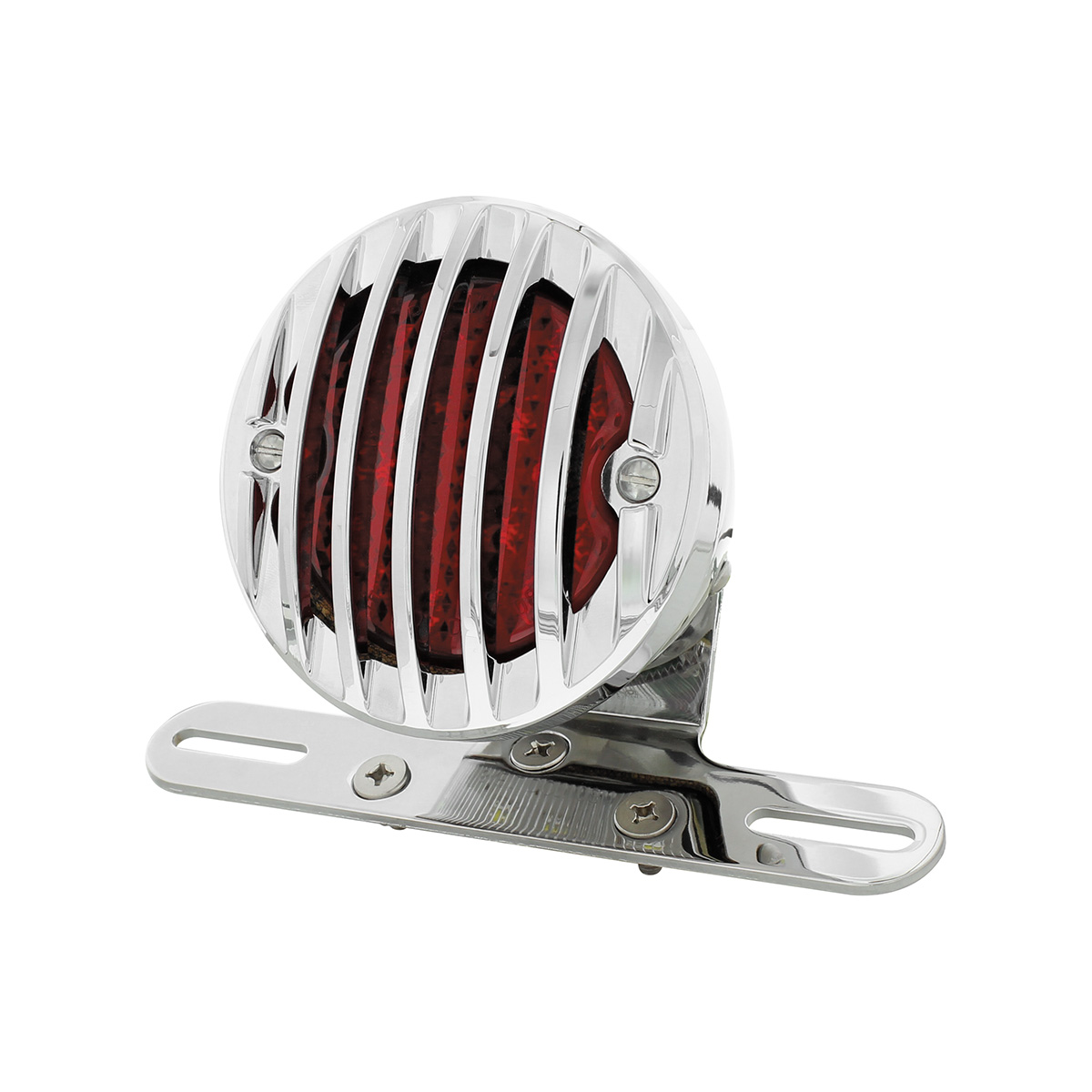 Motorcycle LED Rear Fender Tail Light With Chrome Grille Bezel - Red Lens - Thumbnail 4