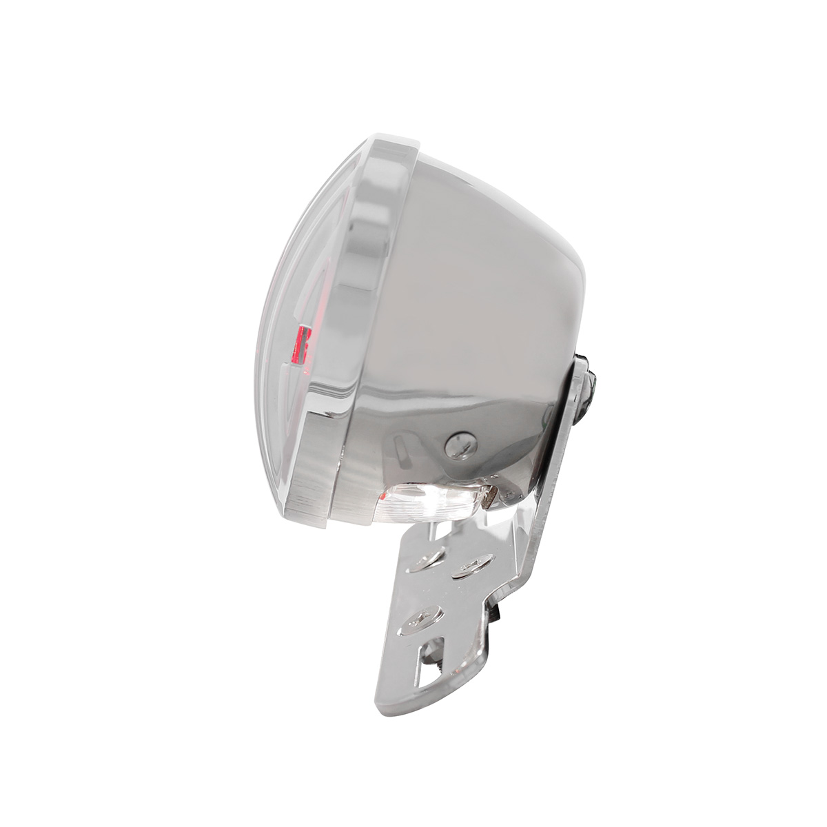 Motorcycle LED Rear Fender Tail Light With Chrome Grille Bezel - Red Lens - Thumbnail 5