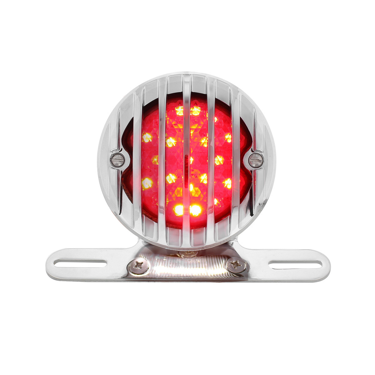 Motorcycle LED Rear Fender Tail Light With Chrome Grille Bezel - Red Lens - Thumbnail 8