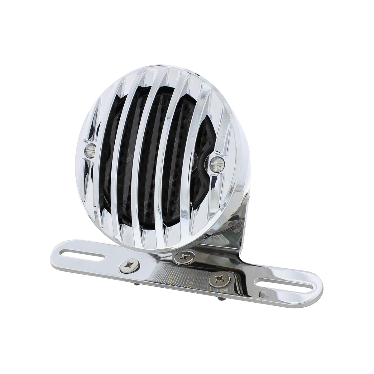 Motorcycle LED Rear Fender Tail Light With Chrome Grille Bezel - Smoke Lens - Thumbnail 2