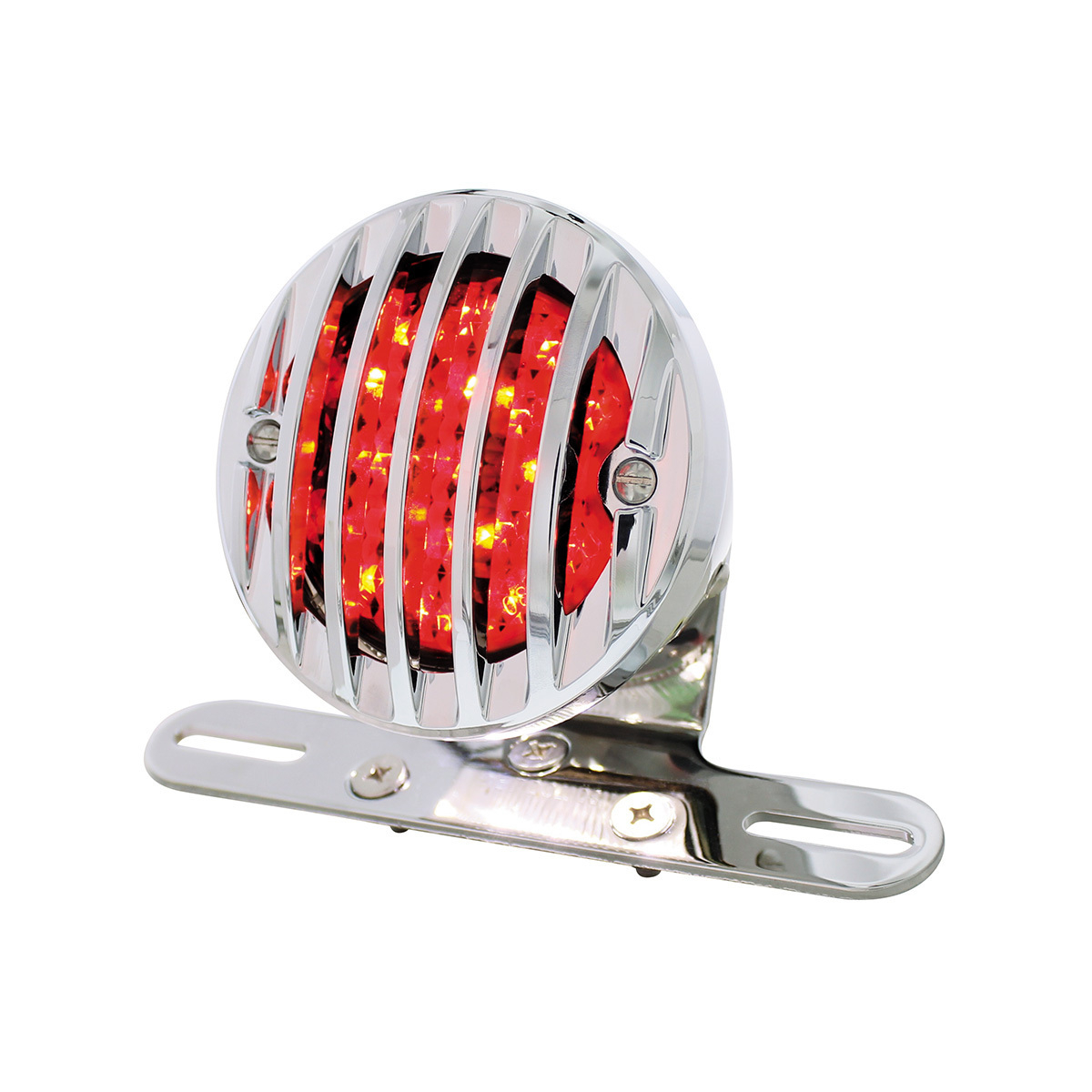 Motorcycle LED Rear Fender Tail Light With Chrome Grille Bezel - Smoke Lens - Thumbnail 6