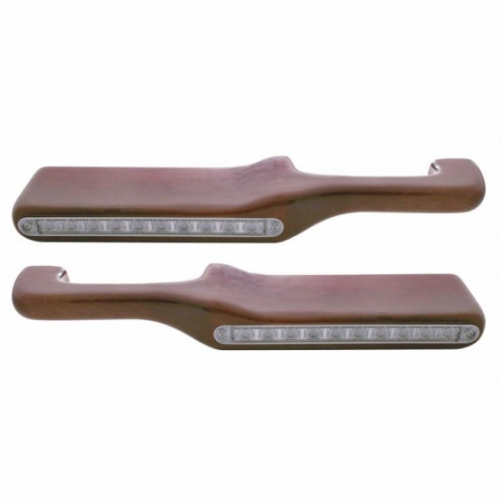 Wood Armrest With LED Light For Peterbilt- Amber LED/Clear Lens (Pair)