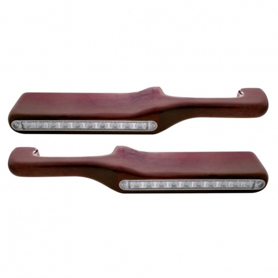 Wood Armrest With LED Light For Peterbilt- Red LED/Clear Lens (Pair)