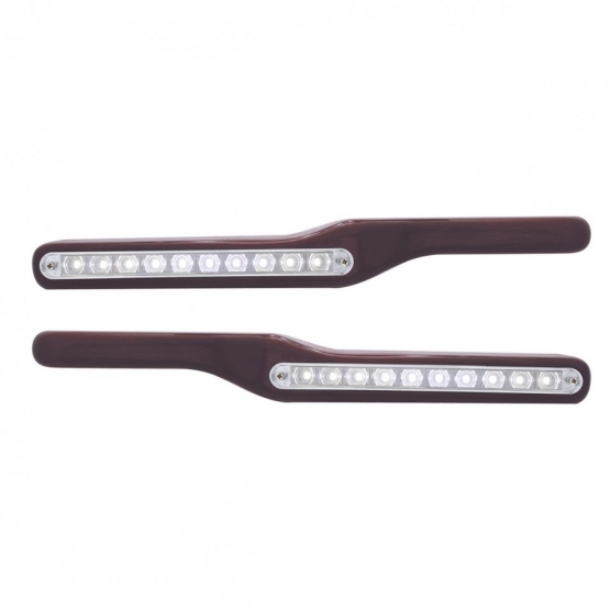 Wood Armrest With LED Light For Peterbilt- White LED/Clear Lens (Pair)