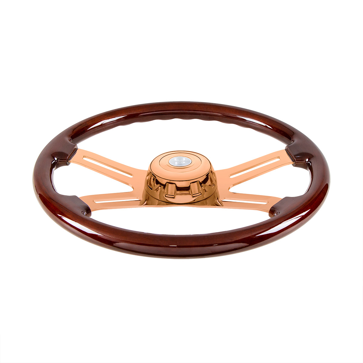 18" Rose Gold 4 Spoke Steering Wheel With Horn Button & Bezel-Wood Grain - Thumbnail 2