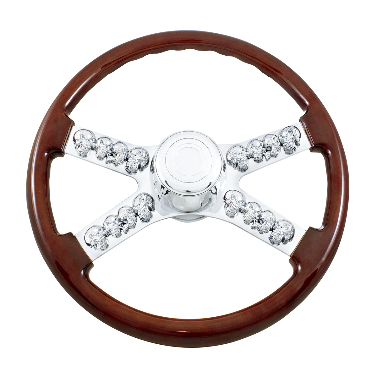 18" Skull Steering Wheel With Hub & Horn Button Kit For Peterbilt (1998-2005) & Kenworth (2001-2002) - Thumbnail 2