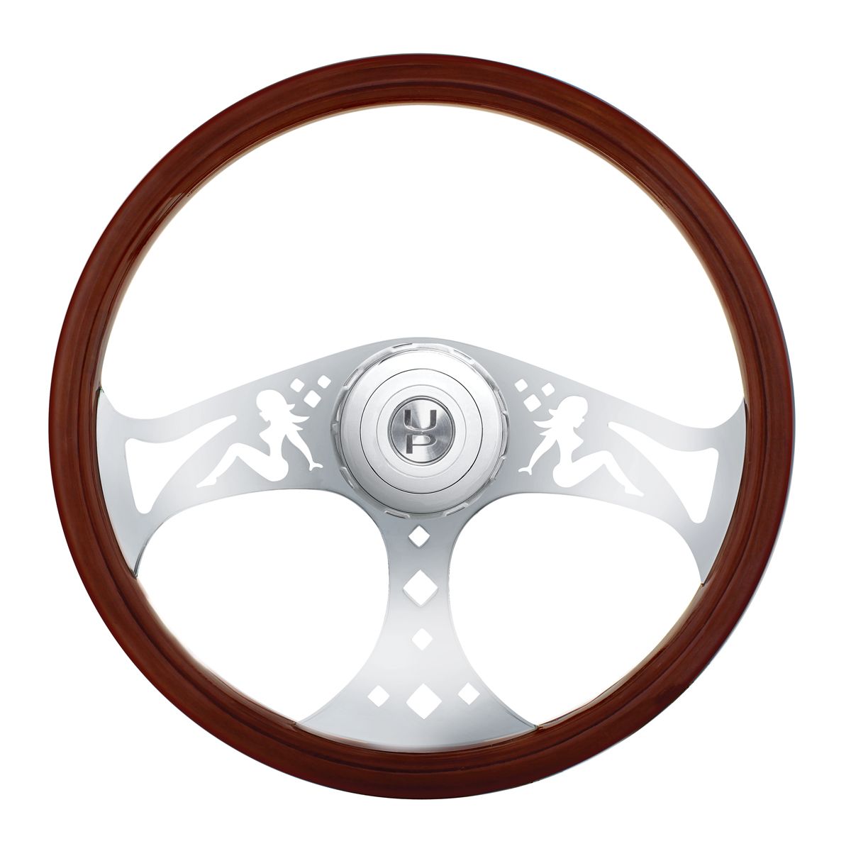 18" Chrome Lady Steering Wheel With Hub & Horn Button Kit For Peterbilt (1998-2005) & Kenworth (2001-2002)