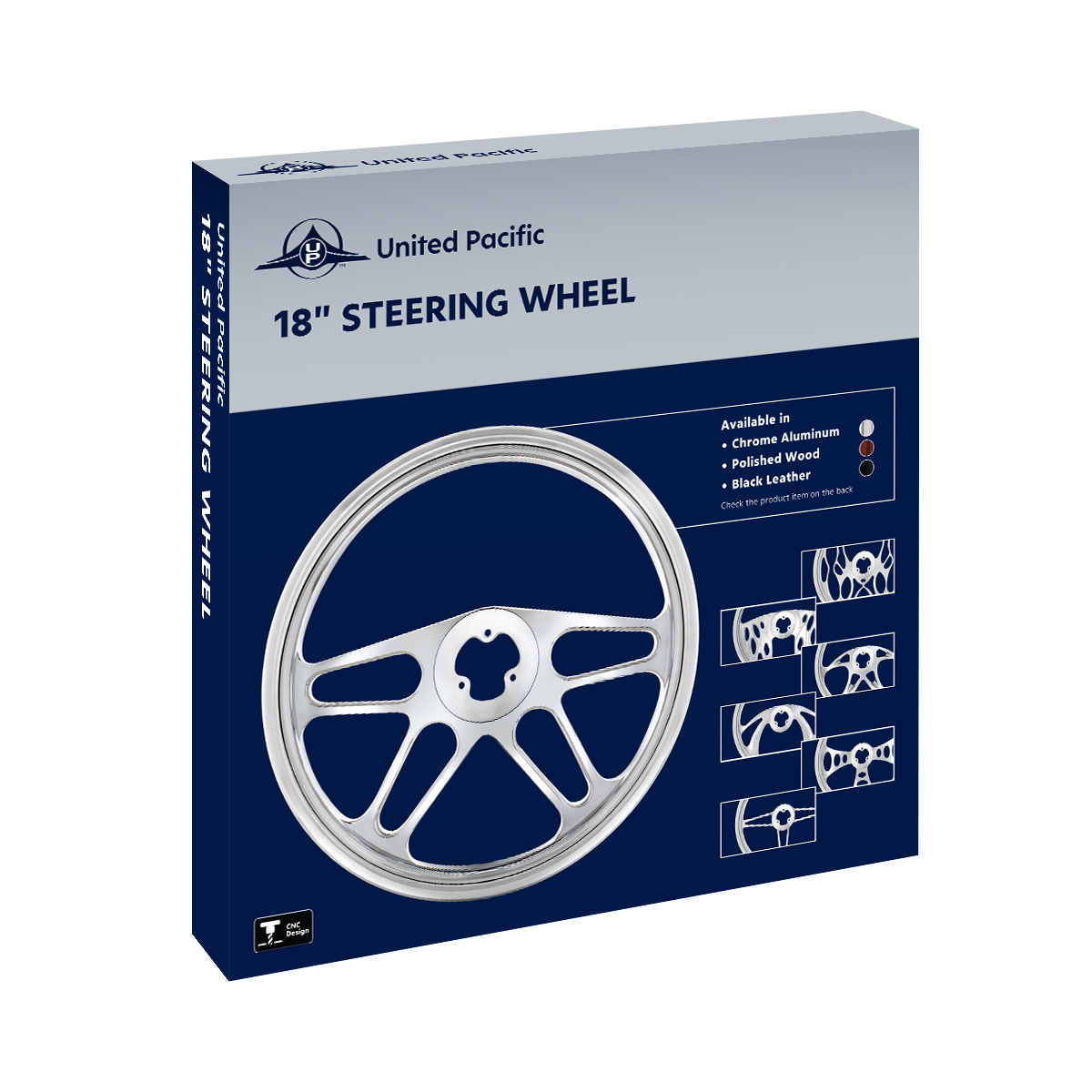 18" Chrome Aluminum "Blaze" Style Steering Wheel With Black Leather Rim - Thumbnail 3