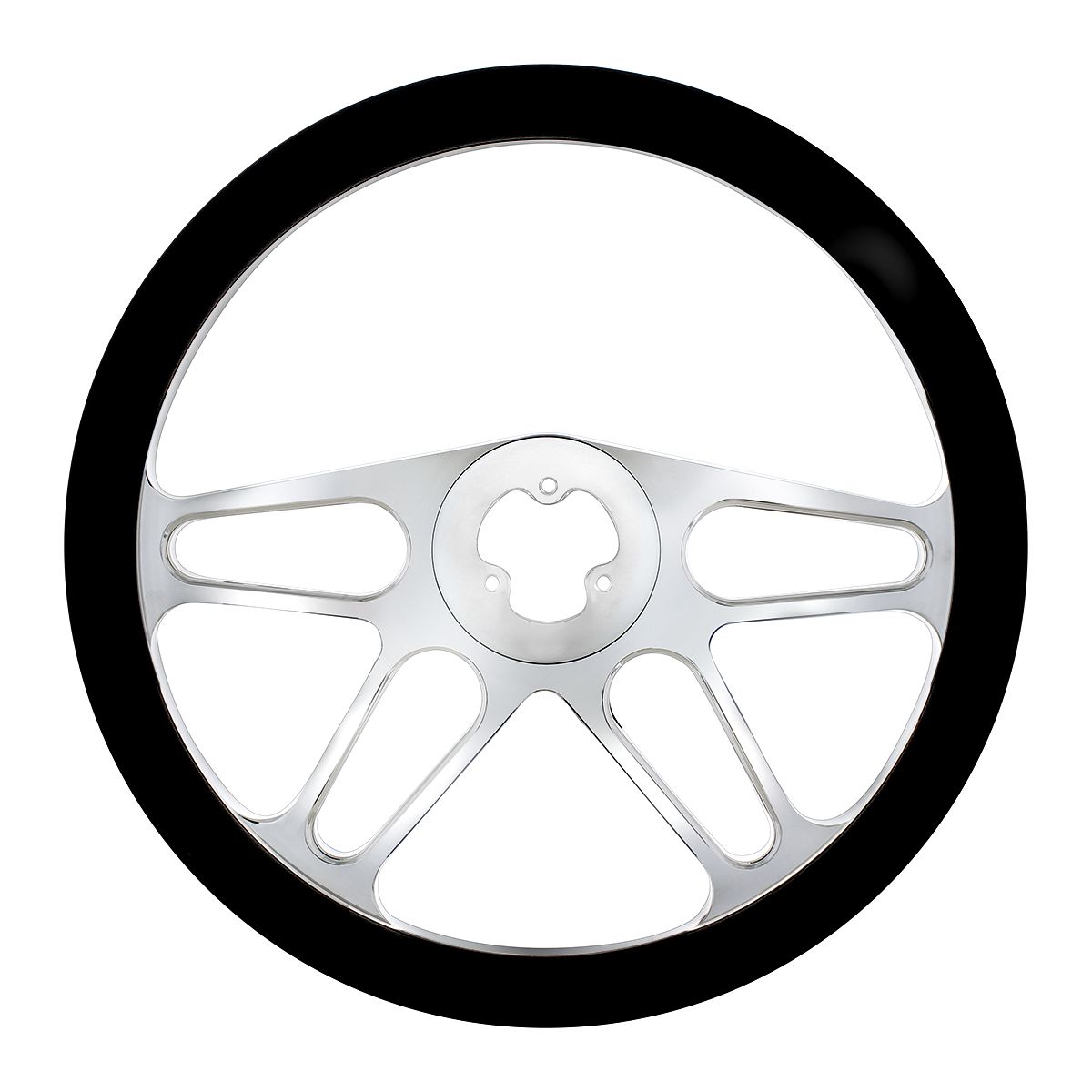 18" Chrome Aluminum "4-Spoke" Style Steering Wheel With Black Leather Rim