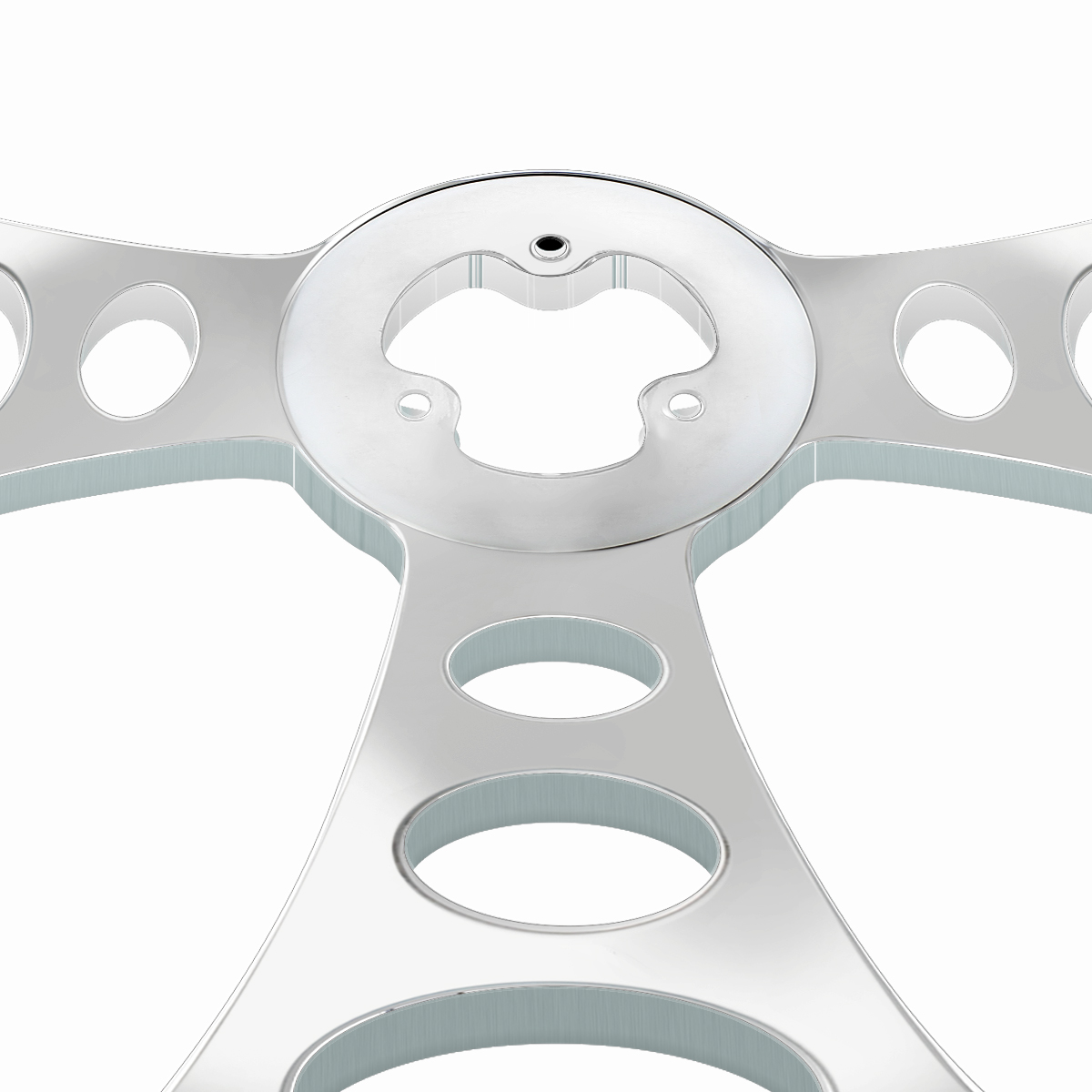 18" Chrome Aluminum "Chopper" Style Steering Wheel With Black Leather Rim - Thumbnail 2