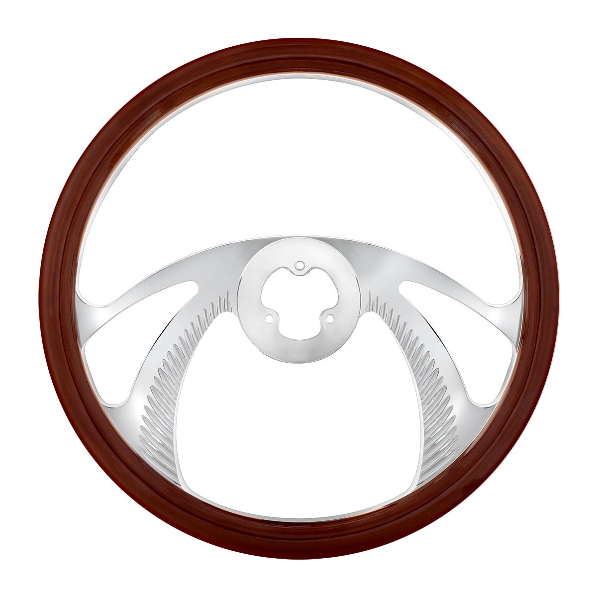 18" Chrome Aluminum "Scorpion" Style Steering Wheel With Wood Rim