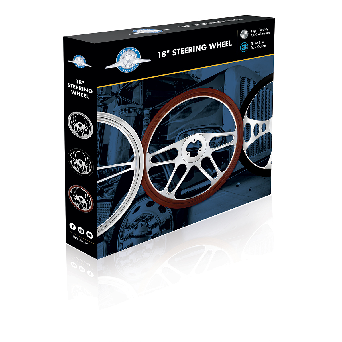 18" Chrome Aluminum "Scorpion" Style Steering Wheel With Wood Rim - Thumbnail 4