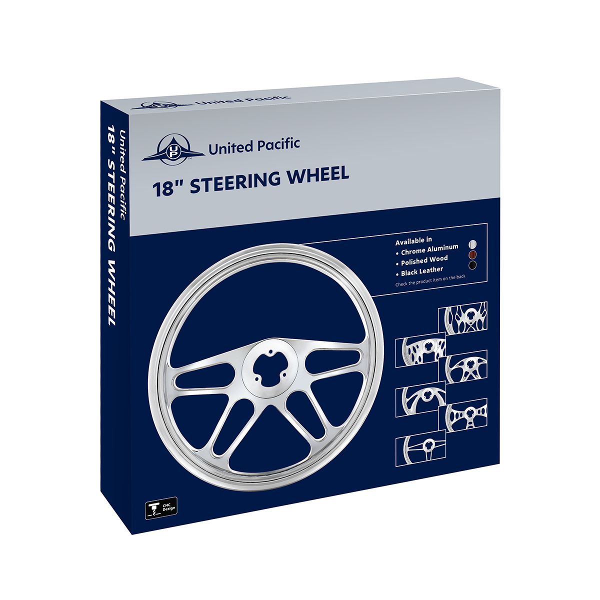 18" Chrome Aluminum "3-Spoke" Style Steering Wheel - Thumbnail 4